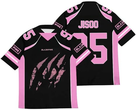 Maillot de Rugby imprimé Noir et Rose Kpop Lisa Jennie Jisoo Rose, Maillot de Football Hip Hop America pour Les Fans de Musique 01-1 S
