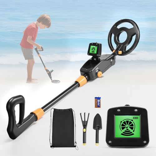 Detecteur Metaux Enfant, Detecteur de Metaux Enfant Léger avec écran LCD et Disque de Recherche étanche, Haute Sensibilité Détecteurs de Métaux pour Enfants et Débutants avec Pelle, Râteau et Sac