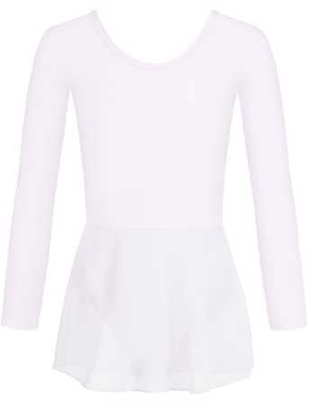 HIPPOSEUS Ragazza Vestito da Balletto Manica Lunga Tutu Body Danza Leotard per Balletto Bambina Vestito Ginnastica con Tulle Gonna,7024-Bianco,2-3 anni