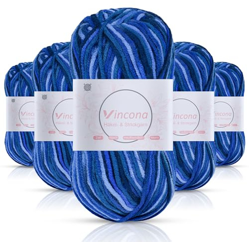 Vincona virkgarn, 5 x 50 g garn, färgglatt färggradient ull för virkning, färggradient garn för virkning och stickning, set med handstickad garn lämplig för stickning av dockor, tröjor, halsdukar