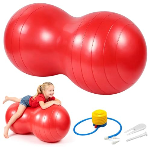 Mineup Pelota Pilates Cacahuete, 45 * 90cm Bola De Cacahuetes Pelota De Ejercicio, Antideflagrante Balon Yoga Cacahuet con Bomba Aire, Peanut Ball para Embarazadas para Yoga, Pilates, Embarazo