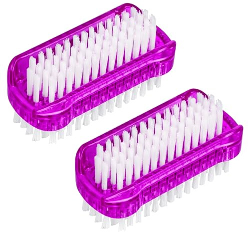 AYBUY 2 Pcs Double Sided Nail Brush, Plastic Handle Nail Scrubbing Brush | Nails Cleaning Brushes, Dual Bristles, for Hands, Toes, Nails, for Home & Salon Use, Purple