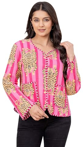 scorpionbliss Indian Handmade Cotton Quilted Jacket for Women – Reversible Boho Patchwork Coat, Vintage Hand Block Print Short Jacket, Lightweight Festival Outerwear