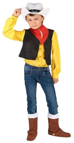DEGUISE TOI - Déguisement Lucky Luke enfant - Chapeau - Couvre-bottes - Foulard - Chemise avec gilet - XL 13-14 ans (140-152 cm) - - Déguisements enfants - 100% polyester - Laver à la main -