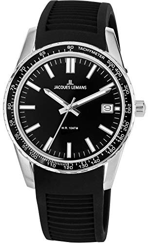 JACQUES LEMANS Herren Analog Quarz Uhr mit Edelstahl Armband 1-2060A