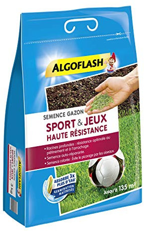 ALGOFLASH Semence Gazon Sport et Jeux, Haute Résistance, 3 Kg, Jusqu'à 135 m², SEMHR3