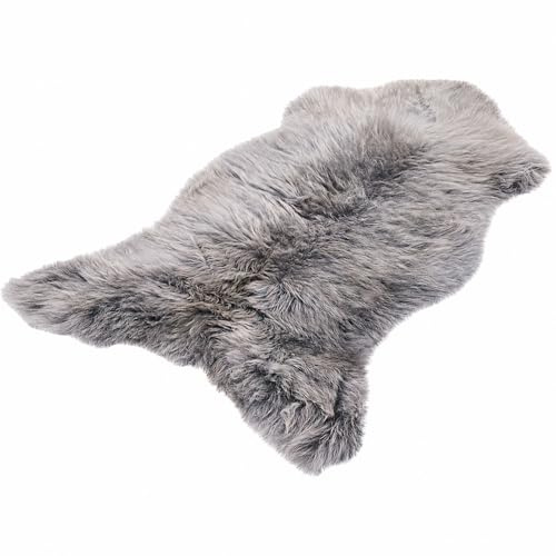 Decorating Sheepskins - Piel de cordero, piel de oveja, inodoro, suave y esponjosa, varios tamaños, calidad natural, ideal como alfombra, colcha, base en el cochecito (gris, 100 x 110 cm)