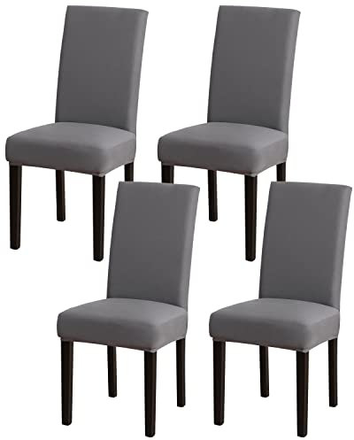 mafudoxi Stuhlhussen 4er Set, Stretch Abnehmbare Waschbar Stuhlbezug, Stretch Stuhlhusse mit Gummiband, für Hotel, Bankett, Restaurant, Haus, Party, Hochzeit(Grey, 4Stück)