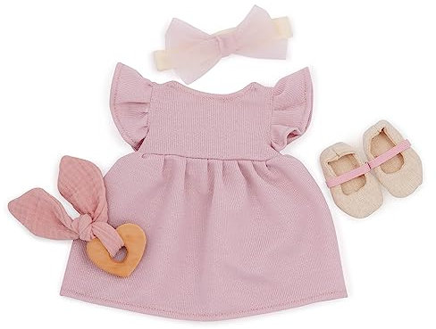 LullaBaby – Puppenkleidung für 36 cm Baby Puppen – Rosa Kleid, Stirnband, Schnuller & Schuhe – Puppen Zubehör – Baby Puppenzubehör – Spielzeug für Kinder ab 2 Jahren – Rosa