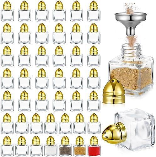 Maxcheck 50 Pcs 0.5 oz Small Cube Shape Salt and Pepper Shakers Gold Tops