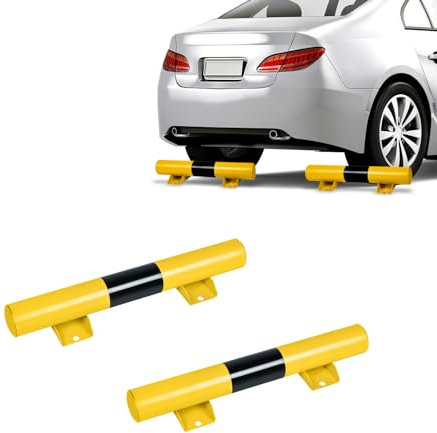 UISEBRT Lot de 2 butées de garage - Protection anti-démarrage - En acier - Aide au stationnement - Pour les commerces, les parkings privés, les parkings et les garages - Noir/jaune - 60 x 8 x 9,5 cm