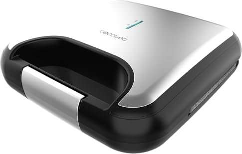 Cecotec Sandwichera Rock'nToast Grill +, 800W de Potencia, Revestimiento piedra RockStone, Antiadherente, Acero Inoxidable, Revestimiento ecológico libre PFOA