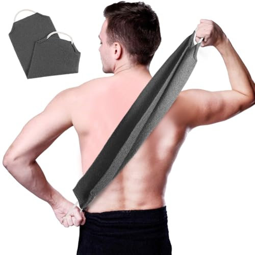 LOPHE Rückenschrubber, Rückenbürste für Körperpeeling, Doppelseitige Badebürste Rückenschrubber, Körperpeeling Rücken Waschhilfe zum Entfernen Abgestorbener Haut(Dunkelgrau)