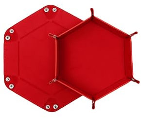 Würfelteller, Würfeltablett Klappbar Hexagon PU Leder Samt Halter für Dungeons and Dragons RPG Spiele - Faltbares Sechseck-Würfelspiel-Tablett (Rot)