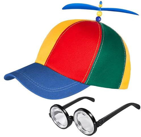 YHNMMNO Bonnet d'hélice coloré, casquette d'hélicoptère, casquette de baseball avec lunettes idiots pour adultes et enfants, bonnet d'hélice pour carnaval, fête à thème, fête, cosplay, taille réglable