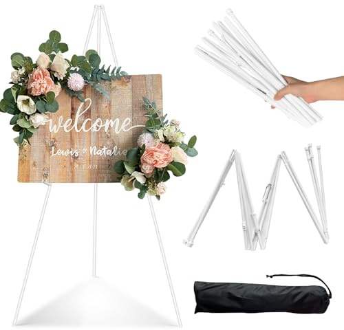 Gigtoop Wedding Easel, White Modern Travel Easel for Artists Posters Stand, Folding, Portable, 3kg Capacity, Steel