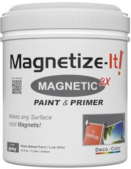 Magnetize-It! Pintura magnética para paredes con imprimación (base de agua), color gris, 1 l, 1000 ml, adhesivo extra decorativo, de energía plana y sostenible, para interiores de uso general
