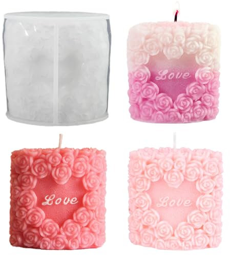 Junhui Stampo Candela Stampi in Silicone, Rosa d'amore Stampo Candela, 3D Forma di Rosa Stampo per Candele in Silicone per Realizzare Candele, Saponi