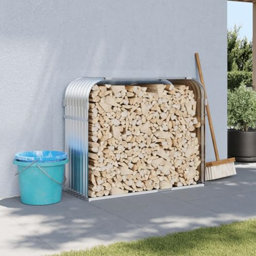 IKAYAA Estante de Leña Con Cubierta 120 x 45 x 100 cm Para Exterior - Acero Plateado - Estante de Registro de Chimenea
