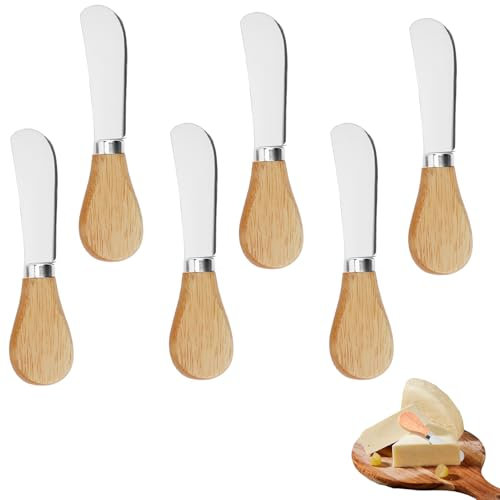 banjiabb 6 Stück Buttermesser, Klein, Nutella Messer, Edelstahl-Butterstreichmesser Mit Holzgriff, Tafelmesser, Butter Knife, Für Butter, Käse Und Gebäckherstellung