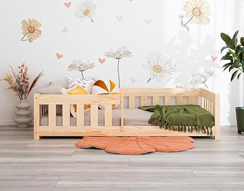 Generisch TreeTale Bodenbett, Kinderbett, Montessori Bett Naturholzbett mit Rausfallschutz und Lattenrost ohne Matratze (120x200)