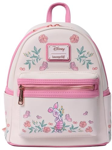Loungefly Winnie the Pooh Eeyore Mini Backpack Handbag Floral Print Double Strap Shoulder Bag, Pink, Piglet, 9 x 10 x 4.5