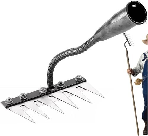 Heavy Duty Rake, Landscaping Rake, Suitable for horticulturists and friends with gardens at home (Silver) Without handle The diameter of the interface is 4 centimeters.