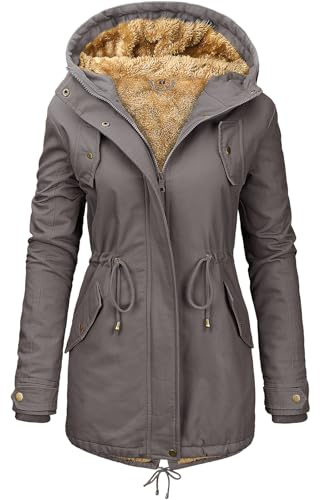 Vancavoo Cappotto Giubbotto Donna Parka Invernale Giacca Cappotti Imbottita Caldo Felpa con Cappuccio Media Lugghezza Giaccone Outdoor,Grigio scuro,L