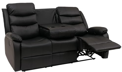 Mendler Poltrona cinema 3 posti HWC-O62, sedia relax TV con braccioli portabicchieri, funzione reclinabile ecopelle - nero