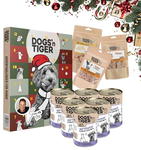 Dogs'n Tiger-Guido Maria Kretschmer – Calendario dell'Avvento per cani | Monoproteina | Sella | Cavallo & Patata | Anallergico | Senza cereali | Senza zuccheri | Snack liofilizzati al 99% di carne