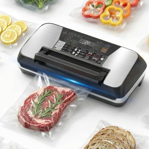 OidoZac Vakuumiergerät für Lebensmittel 95 kPa, 12-in-1 Vacuum Sealer mit doppelter Schweißnaht, Easy-Lock-System, integriertem Cutter, abnehmbarer Tropfschale für Frische und lange Lagerung