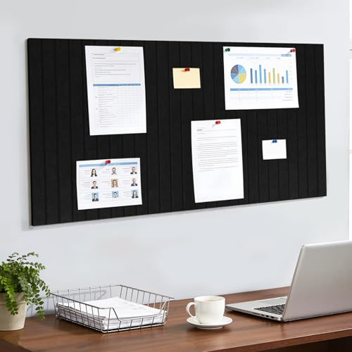 ddckj 80 x 40 cm anslagstavla 0,9 cm tjock dekorativ filttavla med 45 tryckstift och självhäftande klistermärke, filtväggplattor för hemmakontor, kök, skola för foton, memon, svart