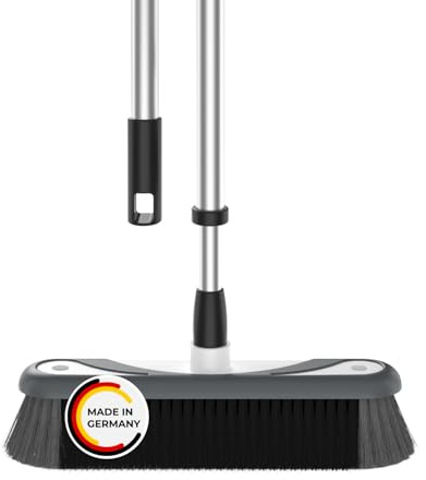 Rival Besen mit umlaufender Gummierung & Teleskopstiel stahlgrau – Besen & Stiel mit Besatz aus Rosshaarmischung – ergonomisch geformter Teleskopbesen – Kehrbesen für Drinnen & Draußen