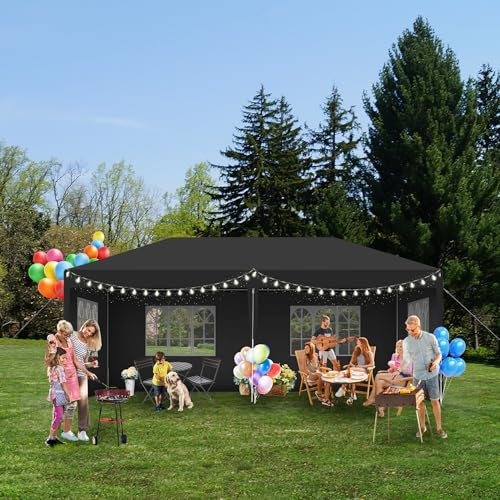 UISEBRT Paviljong, trädgårdspaviljong 3 x 6 m med 6 sidoväggar, vattentät, UV-beständig, trädgårdspaviljong för trädgård, fest, bröllop, antracit