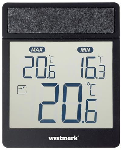 Westmark Termometro Digitale Finestra – Termometro da esterno con ora, avviso gelo, temperatura, min/max, IP44 resistente intemperie, per giardino, serra e uso esterno – ABS