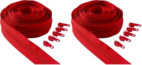 IPEA Cerniera Lampo Catena Continua Rossa - Lunga 5 Metri + 15 Cursori in Metallo – Made in Italy – Catena misura #5 – Cerniere in Nylon – Zip – Tagliabile per Cucito al Metro – Larga 30 mm – Rosso