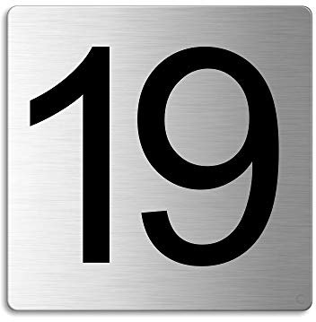 Número para puertas buzones casa 19 | Señal Cartel Placa acero cepillado 85 x 85 mm adhesivo