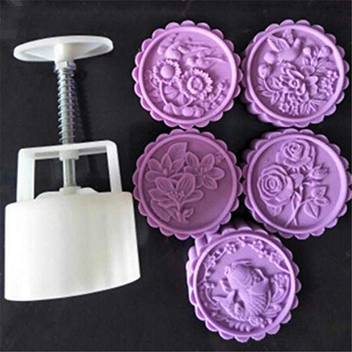 Plastic Mooncake Mold Set, Hand Pressure Maker Mould+100g Flower Mode Stamps Cake Plunger Kit, Round Cookies Cutter,Moon Cake Mould, Baking Pastry Tools,Mooncake Stamps Kitchen DIY Bakeware Supplies
