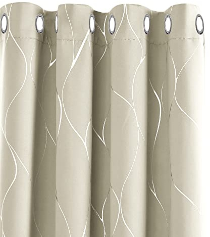 Deconovo Tende Oscuranti Camera da Letto Termiche Isolanti Stampate per Casa con Occhielli 140x245cm Beige Chiaro 2 Pannelli