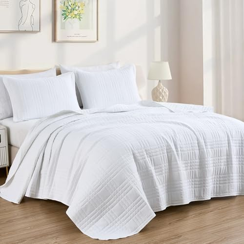 Chezmoi Collection Kingston Twin XL Size Bedspread Set, 2-Piece White Oversized Quilted Microfiber Lightweight Bedspread Coverlet (80x106) for All Seasons