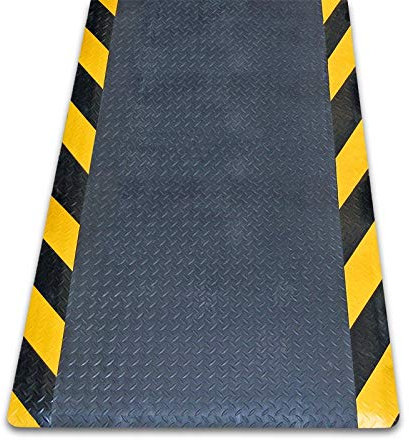 Betriebsausstaung24 ® Anti-Ermüdungsmatte | Ergonomischebodenmatte | Arbeitsplatzmatte | Riffelblech-Struktur (90,0 x 150,0 cm, Rand Schwarz/Gelb - Riffelblechmuster)