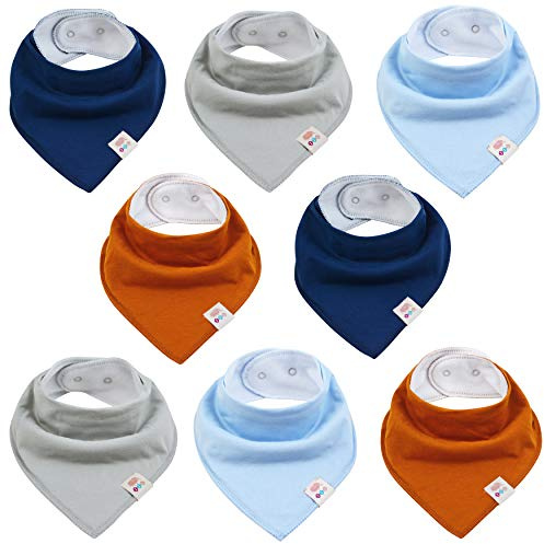 M.M.C. Set de 8 bavoirs triangulaires unis en coton avec boutons-pression réglables pour bébé garçon et fille, Set garçon, Taille unique
