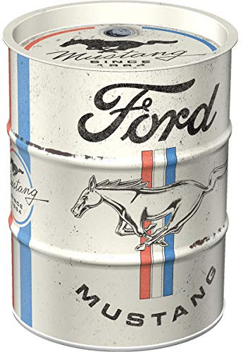Nostalgic-Art Salvadanaio retrò 600 ml Ford Mustang – Horse & Stripes Logo – Idea regalo per gli appassionati di accessori Ford, salvadanaio in metallo vintage