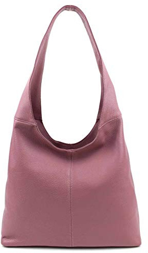 Made in Italy Damen Leder Tasche Shopper Schultertasche Umhängetasche Handtasche Beuteltasche Hobo Bag Ledertasche Nappaleder Rose