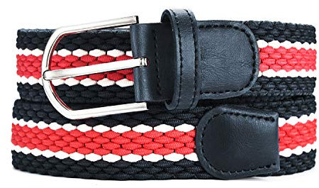 MASADA Stoffgürtel - Dehnbarer Stretch-Gürtel für Damen und Herren 3,2 cm breit elastisch 100-110 cm lang - Dunkelblau-Rot gestreift