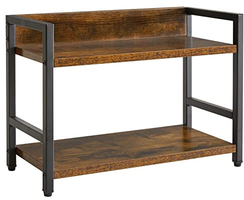 IBUYKE 2-Tier Spice Rack Industrial Counter Shelf Desktop Storage Organizer Standing Seasoning Rack for Countertop Kitchen Office Living Room Desktop Rustic Brown TLJ002H