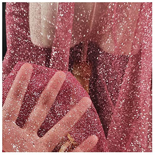 SHTGOI Glittrande tyg 1 m x 150 cm tylltyg metervara tyll spets tyg nät glitter garn tyll dekoration tyger för gör-det-själv handgjord bröllopsklänning fotografi bakgrund rött vin, 1 Yard