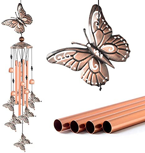 Wind Chimes Outdoor Clearance, Butterflies Aluminum Tube Wind Chime with S Hook,Patio Garden Decor, Housewarming Gift. (Butterflies)