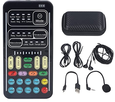 Voice Changer Set, I9 Live Sound Card, 8 Sound Effects, Voice Adjustable Compatibility with Mobile Phone, Computer, Tablet, Switch, for for (English Version)