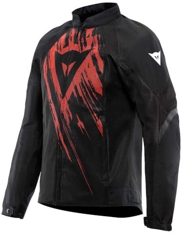 Dainese - Air Graphics Tex Jacket, Chaqueta de Moto de Verano, Ventilada y Ligera, con Protectores Suaves en Hombros y Codos, Hombre, Negro/Rojo Asfalto, 44